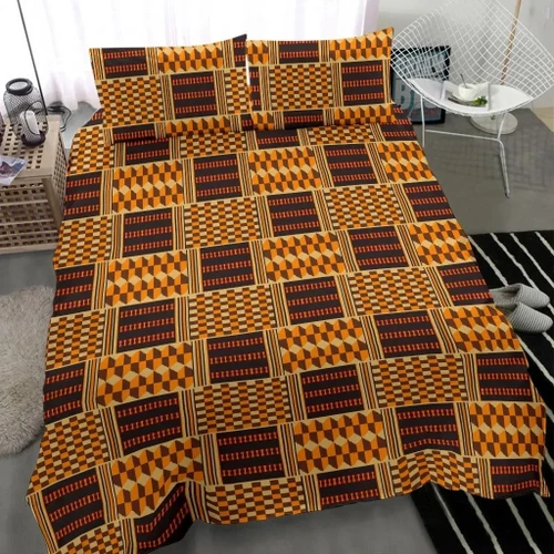 GetteeStore Bedding Set - Kente Cloth Bonwire Style Duvet Cover & Pillow Cases J0