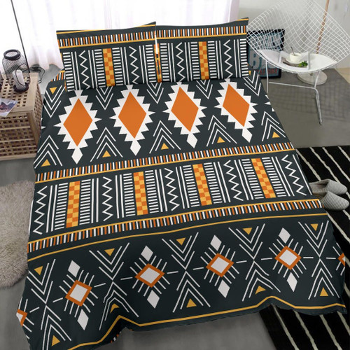 GetteeStore Bedding Set - Kente Cloth Ashanti Geometric Duvet Cover & Pillow Cases J0