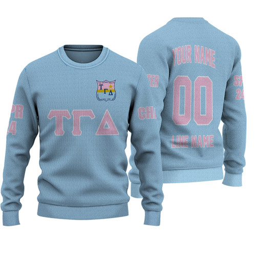 Getteestore Knitted Sweater - (Custom) Tau Gamma Delta Sorority (Blue) Letters A31