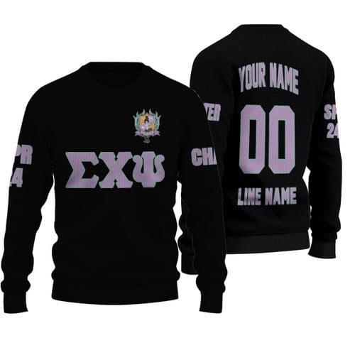 Getteestore Knitted Sweater - (Custom) Sigma Chi Psi Sorority (Black) Letters A31