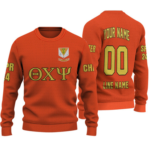 Getteestore Knitted Sweater - (Custom) Theta Chi Psi Fraternity (Orange) Letters A31