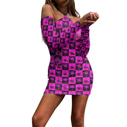 Getteestore Women's Halter Lace-up Dress - Alpha Nu Omega Sorority EST 2021 Hawaii Pattern A31