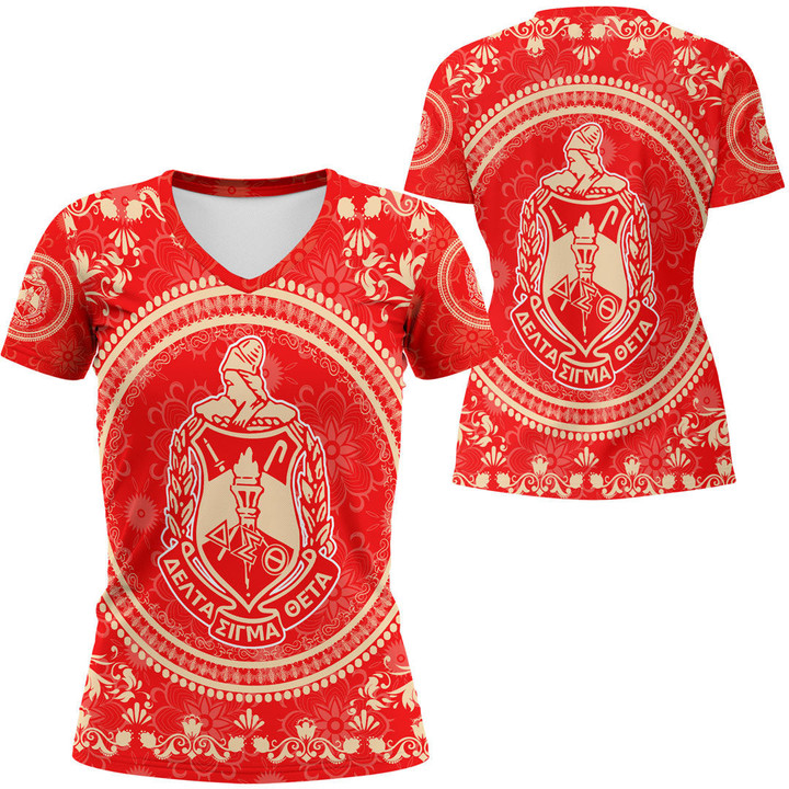 Delta Sigma Theta Floral Pattern Rugby V-neck T-shirt A35 | Africazone.store