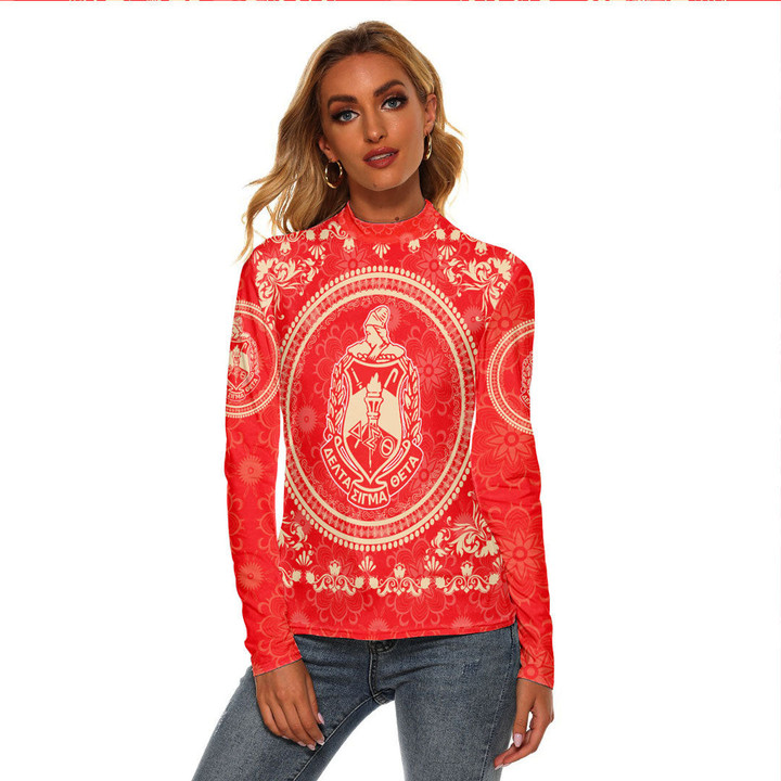 Delta Sigma Theta Floral Pattern Women's Stretchable Turtleneck Top A35 | Africazone.store