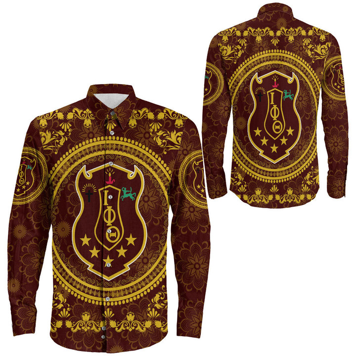 Iota Phi Theta Floral PatternLong Sleeve Button Shirt A35 | Africazone.store