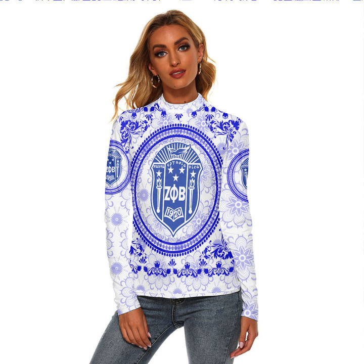 Africazone Clothing -  Zeta Phi Beta Floral Pattern Women's Stretchable Turtleneck Top A35 | Africazone.store