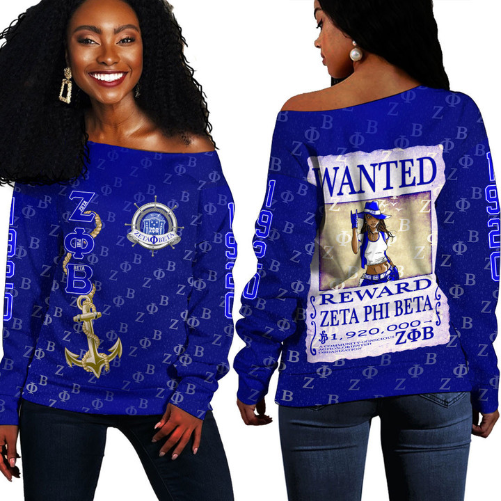 Africazone Clothing - Zeta Phi Beta Wanted Off Shoulder Sweaters A35