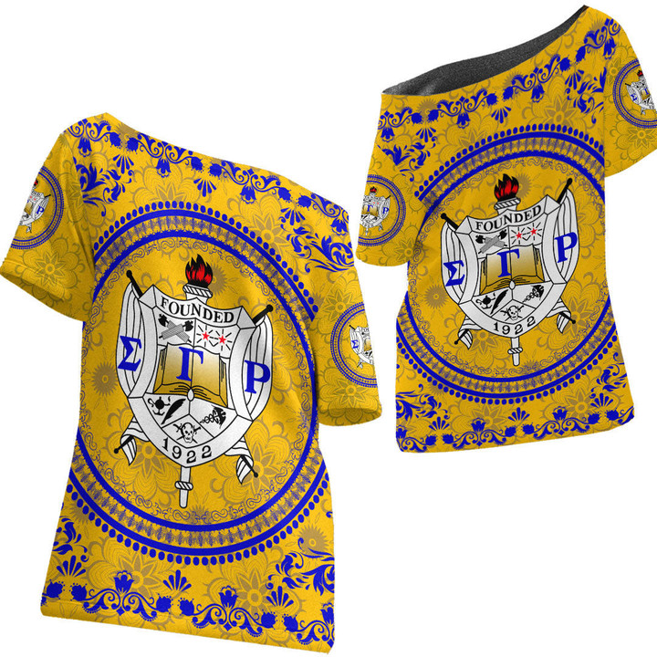 Africazone Clothing -  Sigma Gamma Rho Floral Pattern Off Shoulder T-   Shirt A35 | Africazone