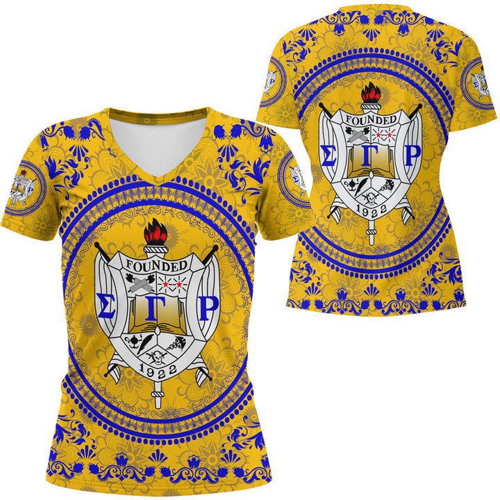Africazone Clothing -  Sigma Gamma Rho Floral Pattern Rugby V-   neck T-   shirt A35 | Africazone