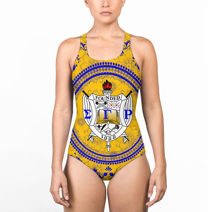 Africazone Clothing -  Sigma Gamma Rho Floral Pattern Women Low Cut Swimsuit A35 | Africazone