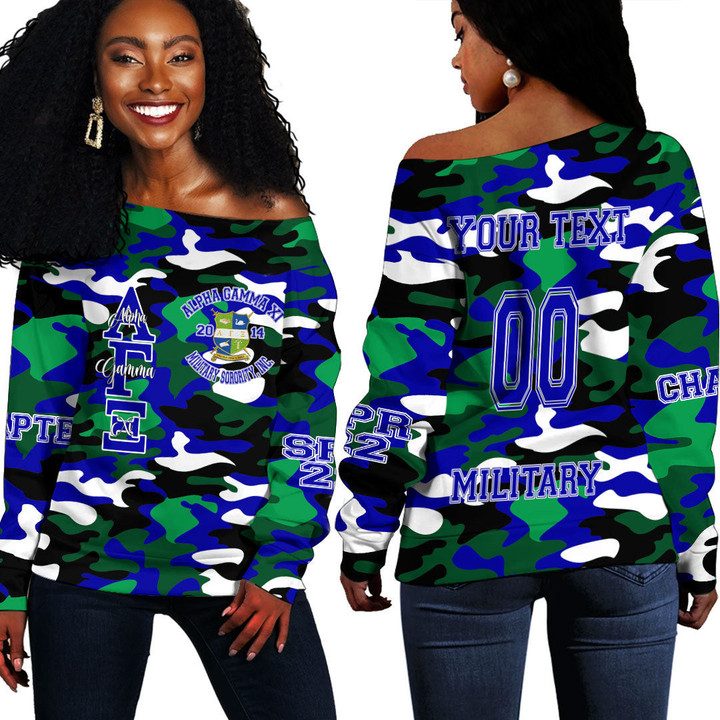 (Custom) Africazone Clothing - Alpha Gamma Xi Camo Off Shoulder Sweaters A35