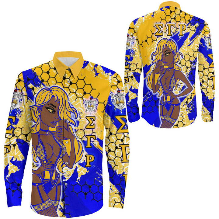 Africa Zone Clothing - Sigma Gamma Rho Sorority Special Girl Long Sleeve Button Shirt A35 | Africa Zone