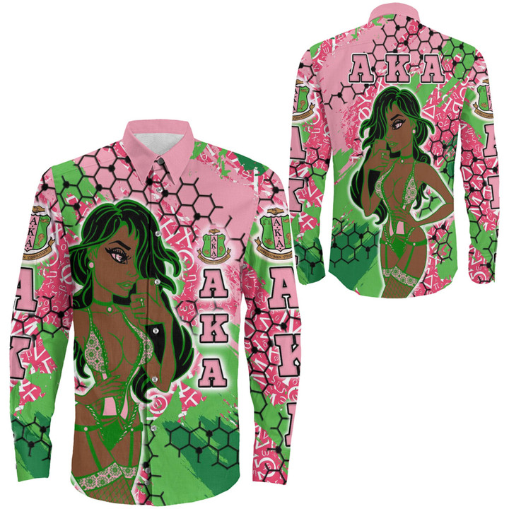 Africa Zone Clothing - AKA Sorority Special Girl Long Sleeve Button Shirt A35 | Africa Zone