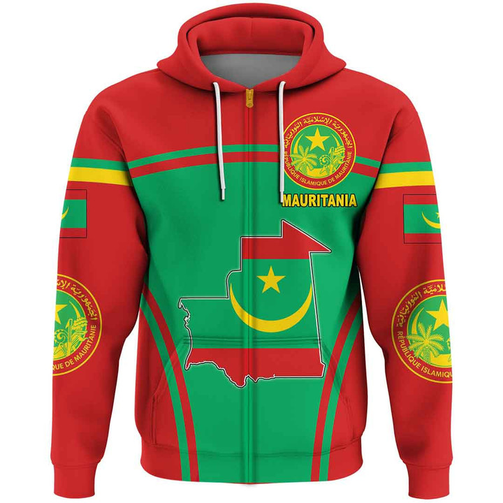 1sttheworld Clothing - Mauritania Active Flag Zip Hoodie A35