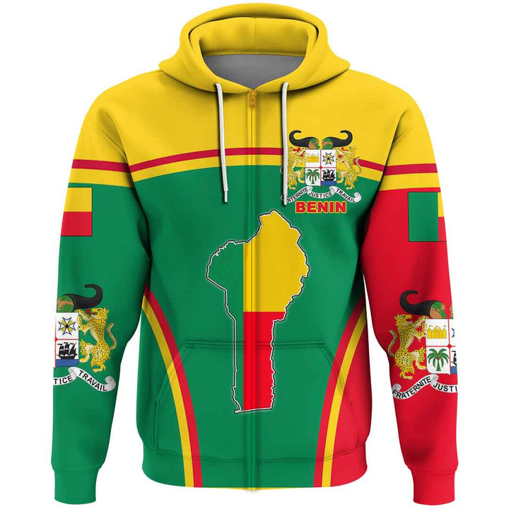 1sttheworld Clothing - Benin Active Flag Zip Hoodie A35