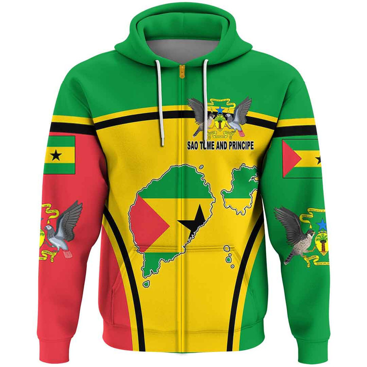 1sttheworld Clothing - Sao Tome and Principe Active Flag Zip Hoodie A35