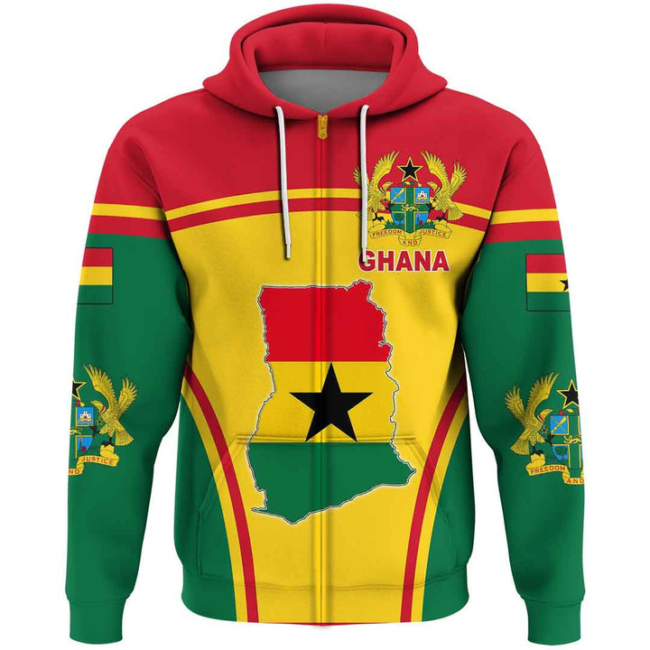 1sttheworld Clothing - Ghana Active Flag Zip Hoodie A35