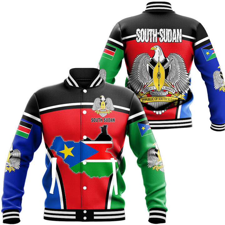 1sttheworld Clothing - South Sudan Active Flag Baseball Jacket A35