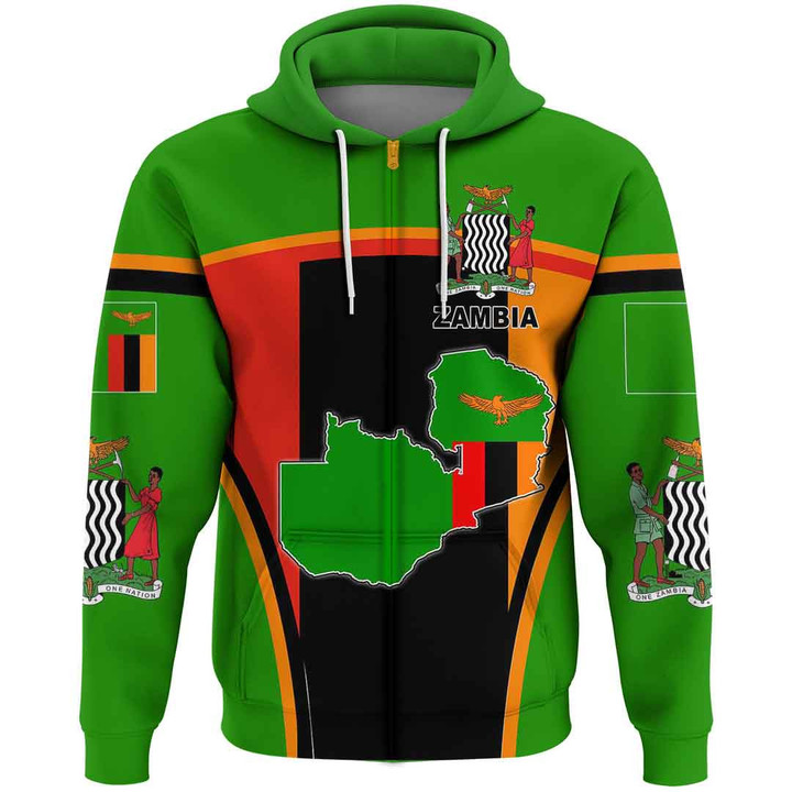 1sttheworld Clothing - Zambia Active Flag Zip Hoodie A35