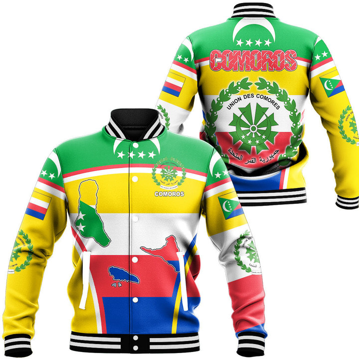 1sttheworld Clothing - Comoros Active Flag Baseball Jacket A35