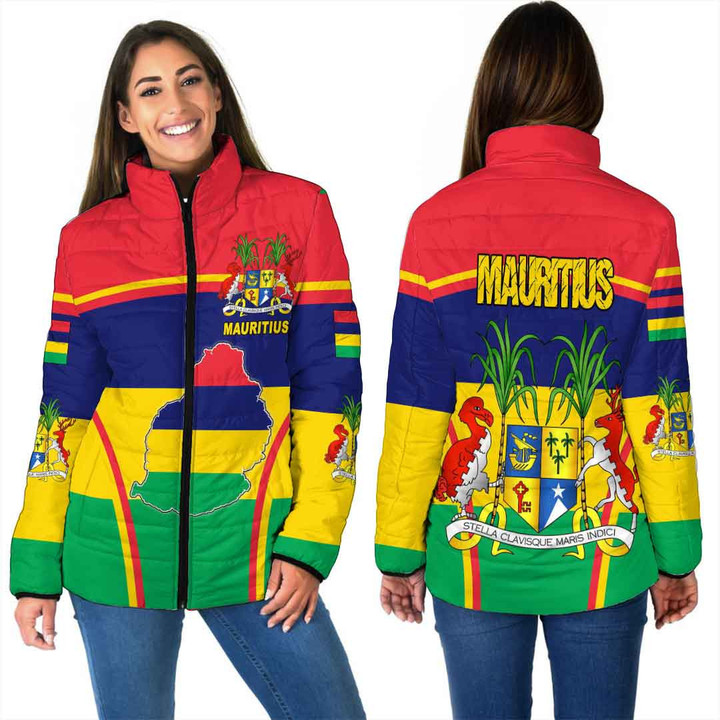 1sttheworld Clothing - Mauritius Active Flag Women Padded Jacket a35