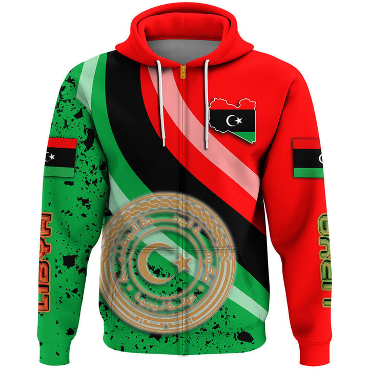 1sttheworl Clothing - Libya Special Flag Zip Hoodie A35