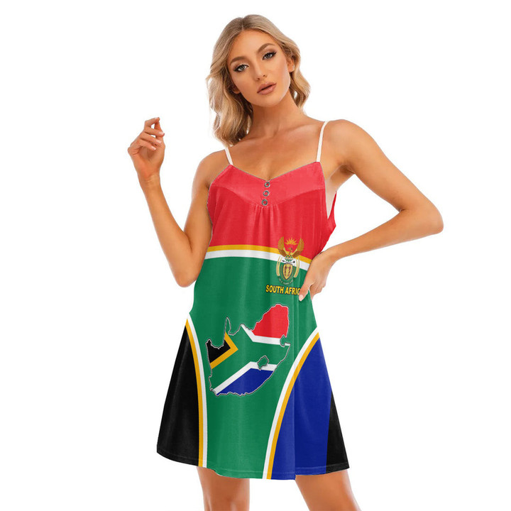 1sttheworld Clothing - South Africa Active Flag Women's V-neck Cami Dress A35