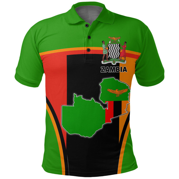 1sttheworld Clothing - Zambia Active Flag Polo Shirt A35