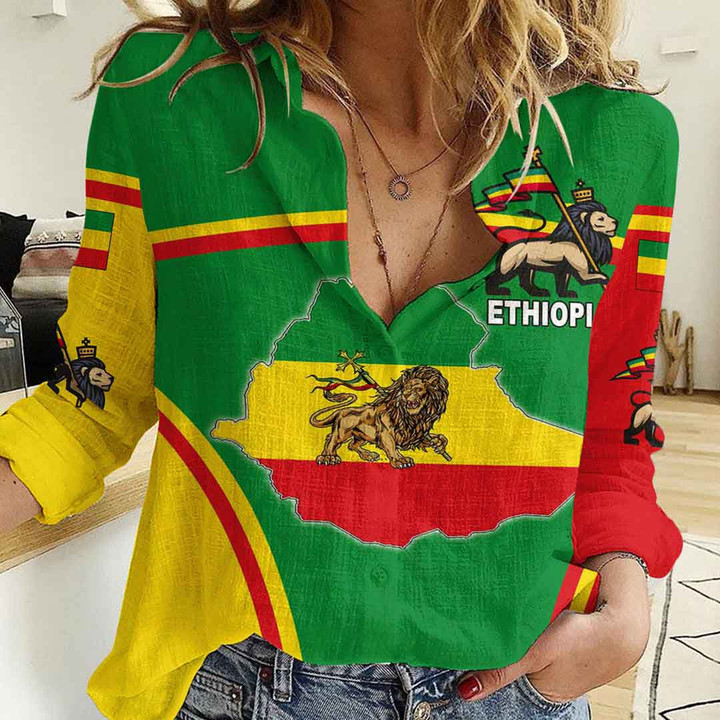 1sttheworld Clothing - Ethiopia Active Flag Women Casual Shirt A35