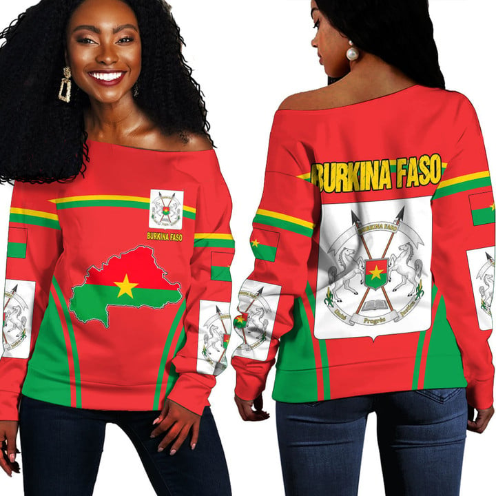 1sttheworld Clothing -  Burkina Faso Active Flag Off Shoulder Sweater A35