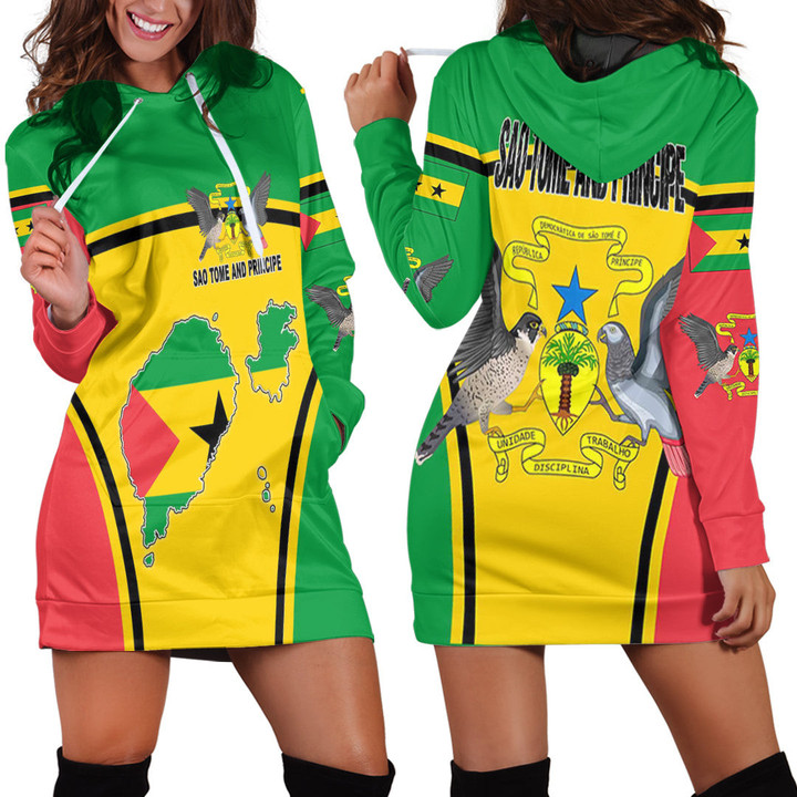 1sttheworld Clothing - Sao Tome and Principe Active Flag Hoodie Dress A35