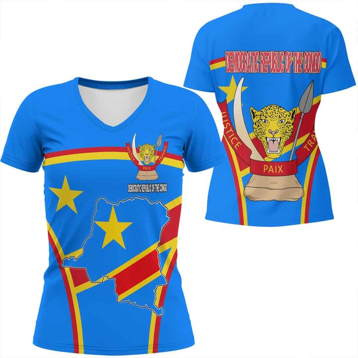 1sttheworld Clothing - Democratic Republic of the Congo Bincjou Women V-neck T-Shirt A35