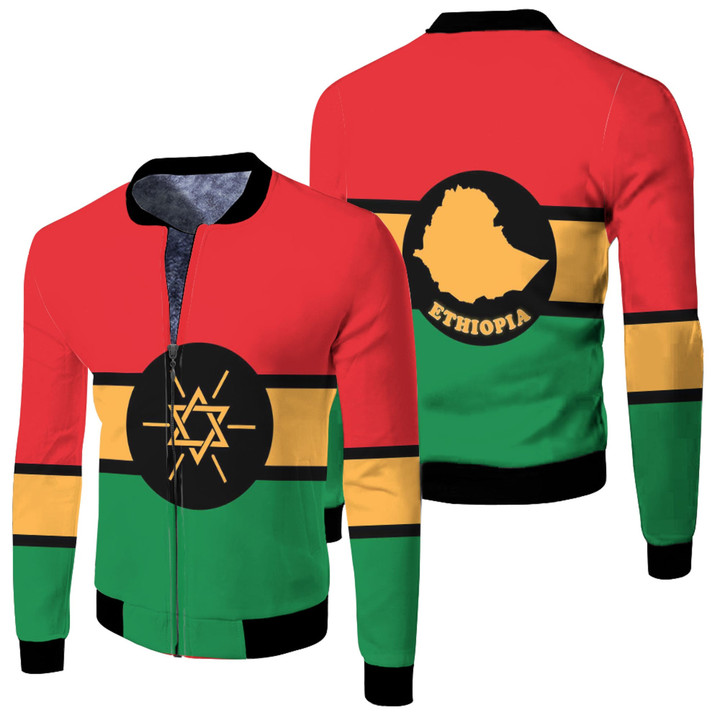 1sttheworld Clothing - Ethiopia Flag and Map New Fleece Winter Jacket A35 | 1sttheworld