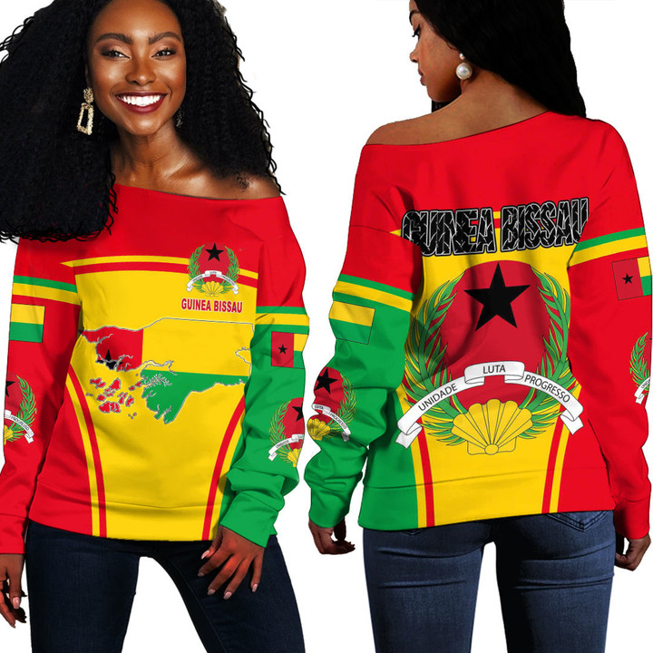 1sttheworld Clothing -  Guinea Bissau Active Flag Off Shoulder Sweater A35