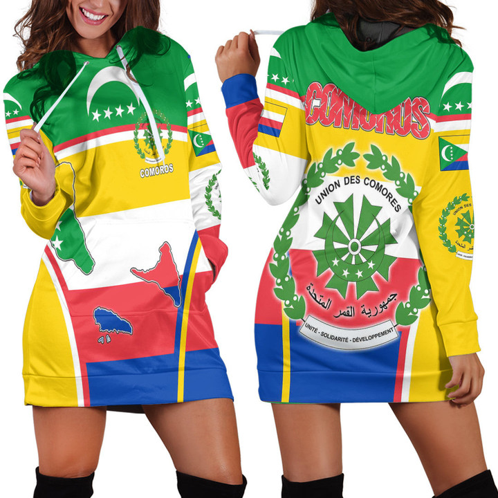 1sttheworld Clothing - Comoros Active Flag Hoodie Dress A35