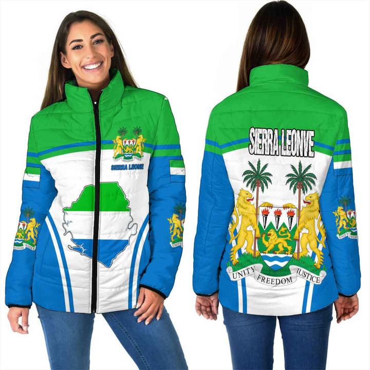 1sttheworld Clothing - Sierra Leone Active Flag Women Padded Jacket a35