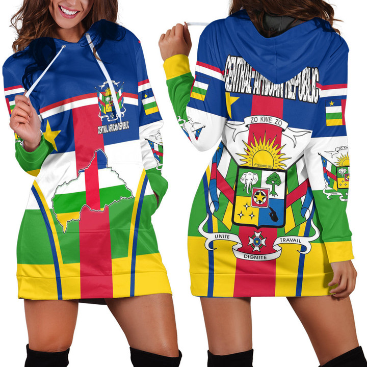 1sttheworld Clothing - Central African Republic Active Flag Hoodie Dress A35