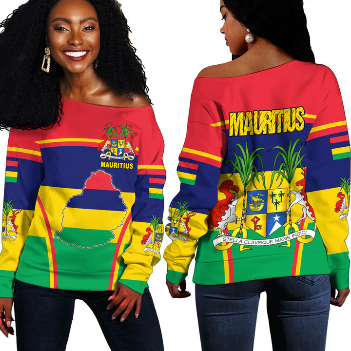 1sttheworld Clothing -  Mauritius Active Flag Off Shoulder Sweater A35