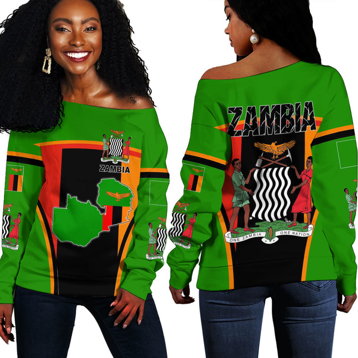 1sttheworld Clothing -  Zambia Active Flag Off Shoulder Sweater A35