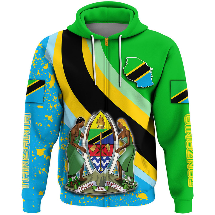 1sttheworl Clothing - Tanzania Special Flag Zip Hoodie A35