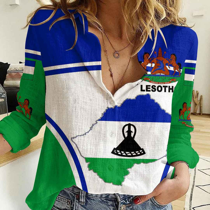 1sttheworld Clothing - Lesotho Active Flag Women Casual Shirt A35