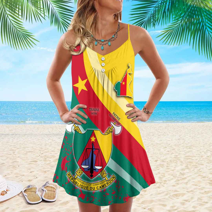 1sttheworld Clothing - Cameroon Special Flag Strap Summer Dress A35