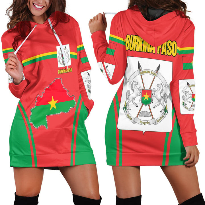 1sttheworld Clothing - Burkina Faso Active Flag Hoodie Dress A35
