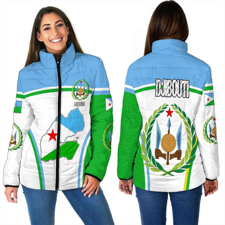 1sttheworld Clothing - Djibouti Active Flag Women Padded Jacket a35