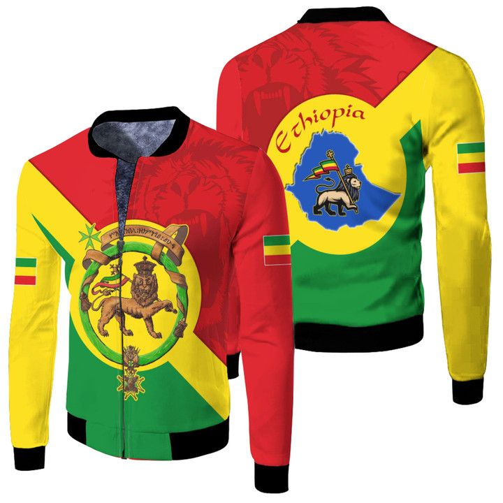 1sttheworld Clothing - Ethiopia Lion Haile Selassie Fleece Winter Jacket A35 | 1sttheworld