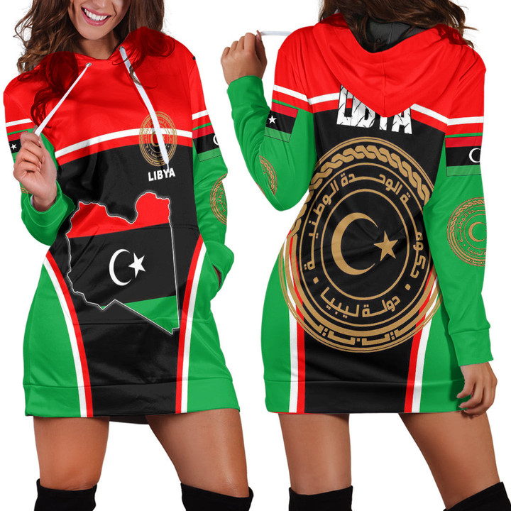 1sttheworld Clothing - Libya Active Flag Hoodie Dress A35