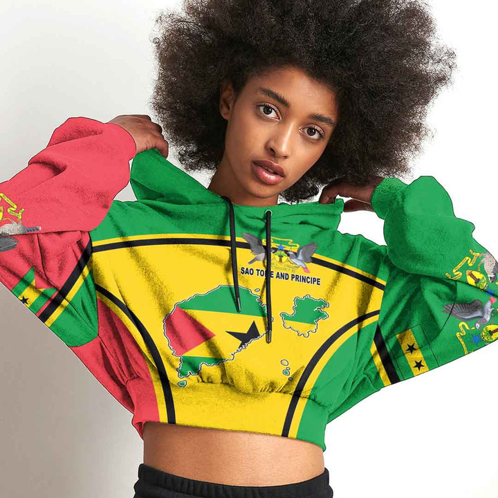 1sttheworld Clothing - Sao Tome and Principe Active Flag Croptop Hoodie A35