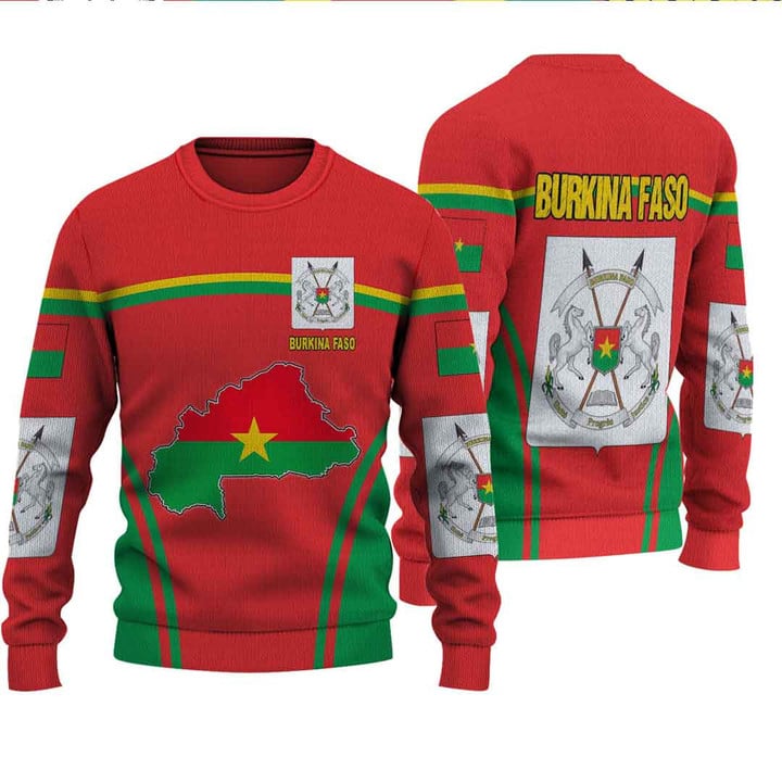 1sttheworld Clothing - Burkina Faso Active Flag Knitted Sweater A35