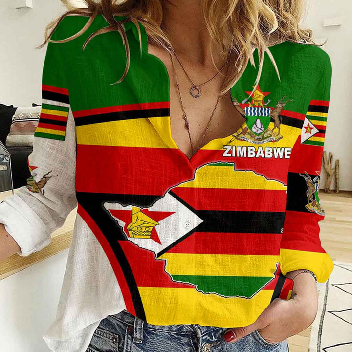 1sttheworld Clothing - Zimbabwe Active Flag Women Casual Shirt A35