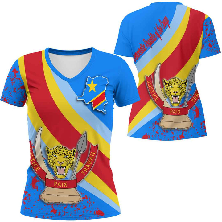 1sttheworld Clothing - Democratic Republic of the Congo Special Women V-neck T-Shirt A35